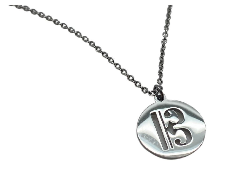 PS Stainless Steel Disc Alto Clef Necklace - Silver