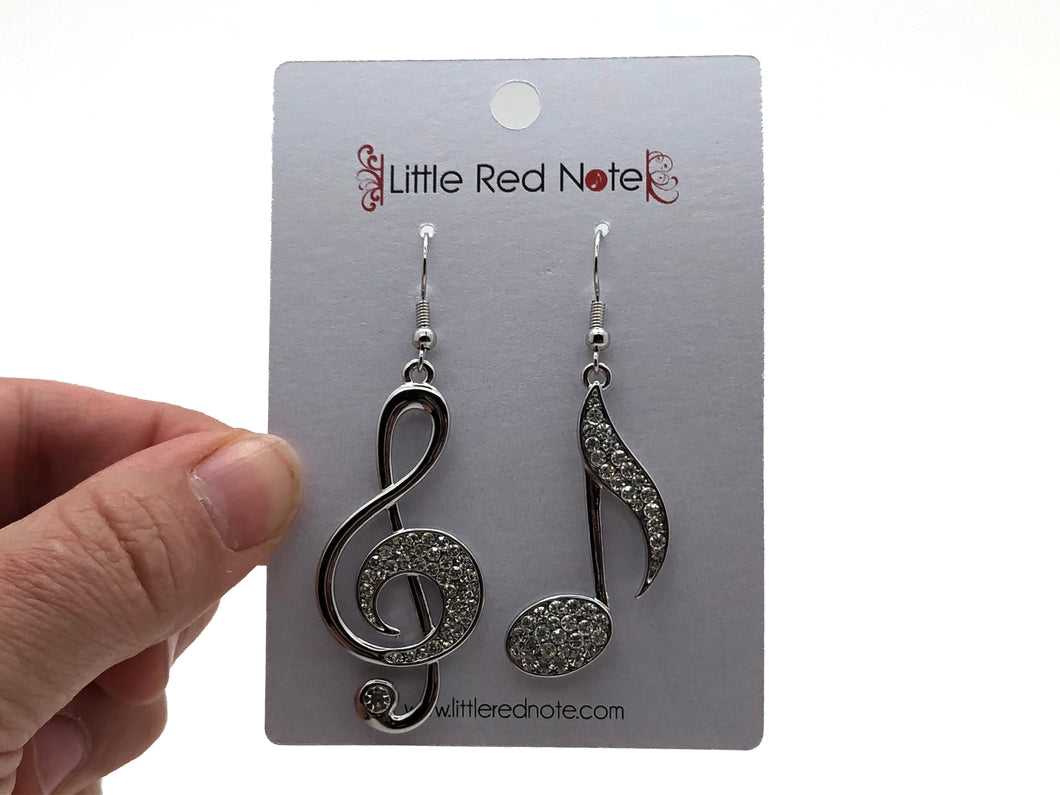 Dangle L Treble Clef Earrings - Silver