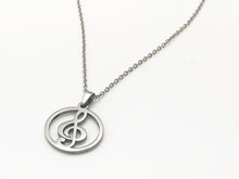 Load image into Gallery viewer, Stainless Steel Treble Clef Circle Necklace - Silver
