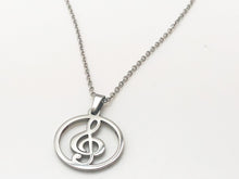 Load image into Gallery viewer, Stainless Steel Treble Clef Circle Necklace - Silver
