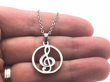 Load image into Gallery viewer, Stainless Steel Treble Clef Circle Necklace - Silver
