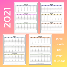 Load image into Gallery viewer, 2021 Three Months per Page Calendar (Digital Download)
