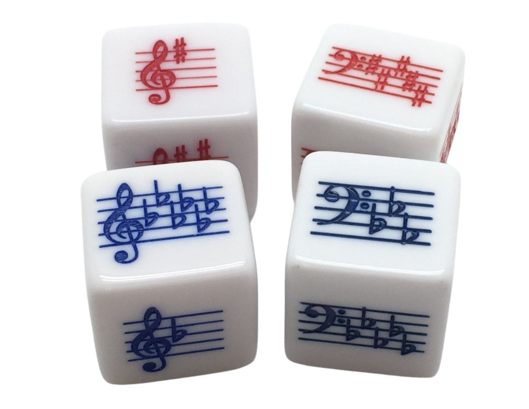 25 mm Key Signature Dice - Treble/Bass Clef - Sharps/Flats - Set of 4