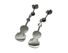 Load image into Gallery viewer, Dangle Stainless Steel Post Earrings Violin Viola Cello - Silver
