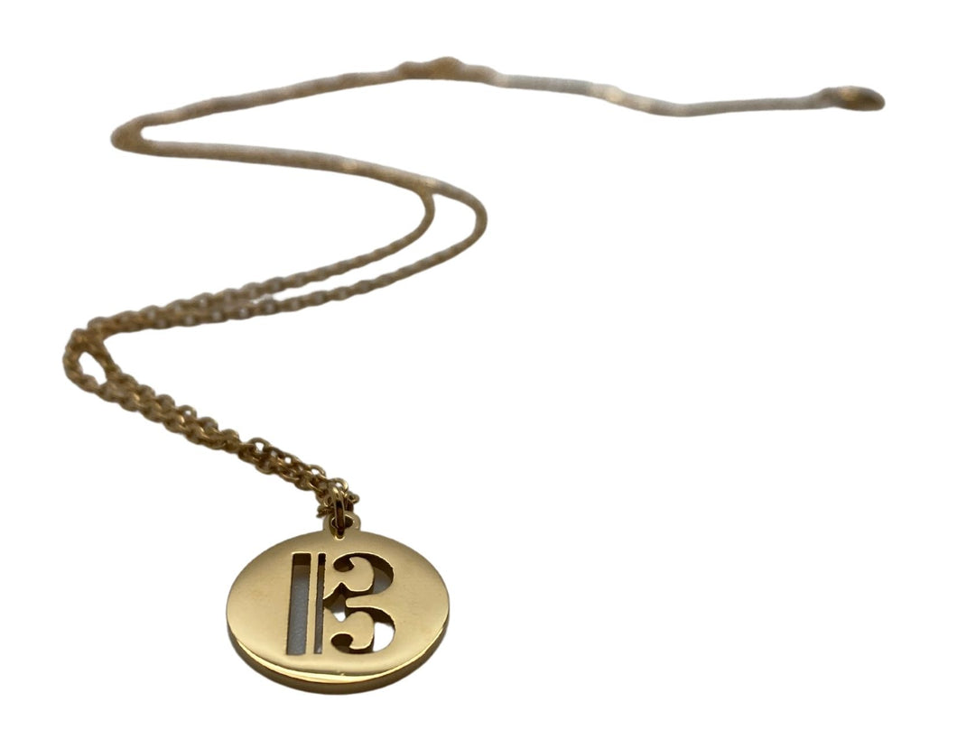 PS Stainless Steel Disc Alto Clef Necklace - Gold