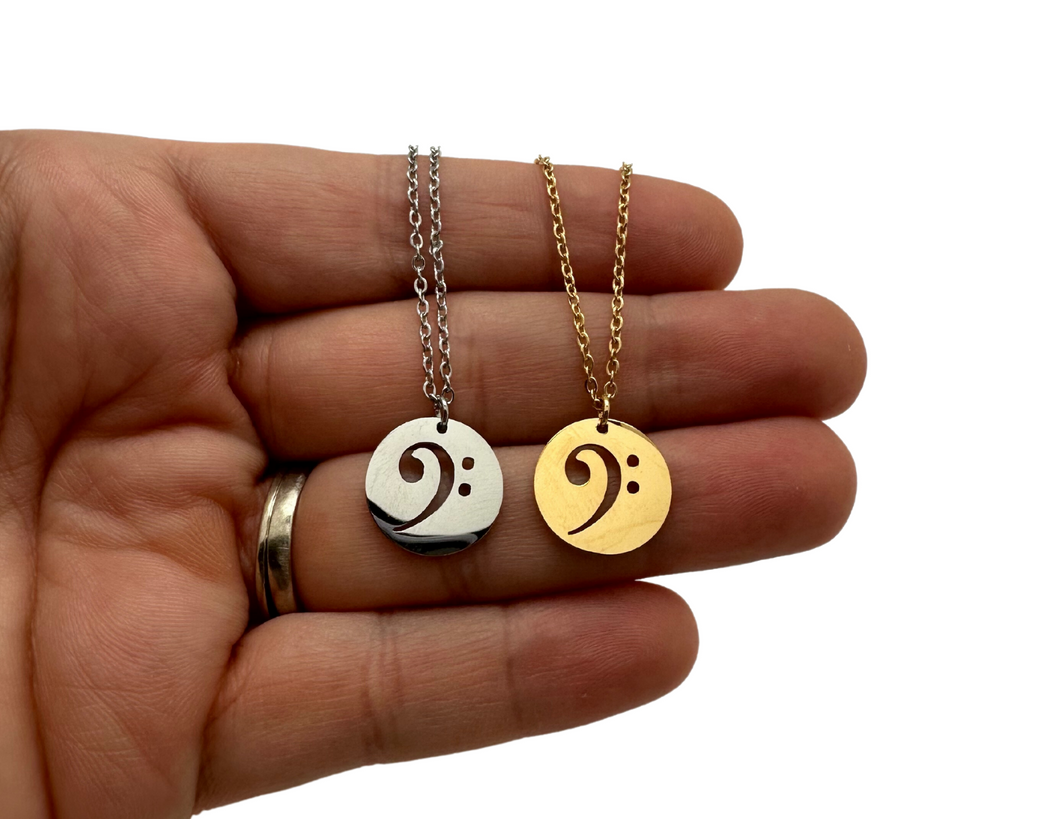 PS Stainless Steel Disc Bass Clef Necklace