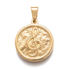 Load image into Gallery viewer, Stainless Steel Treble Clef Coin Pendant Necklace - Gold
