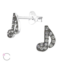 Load image into Gallery viewer, 925 Sterling Silver CZ Eighth Note Black Earrings
