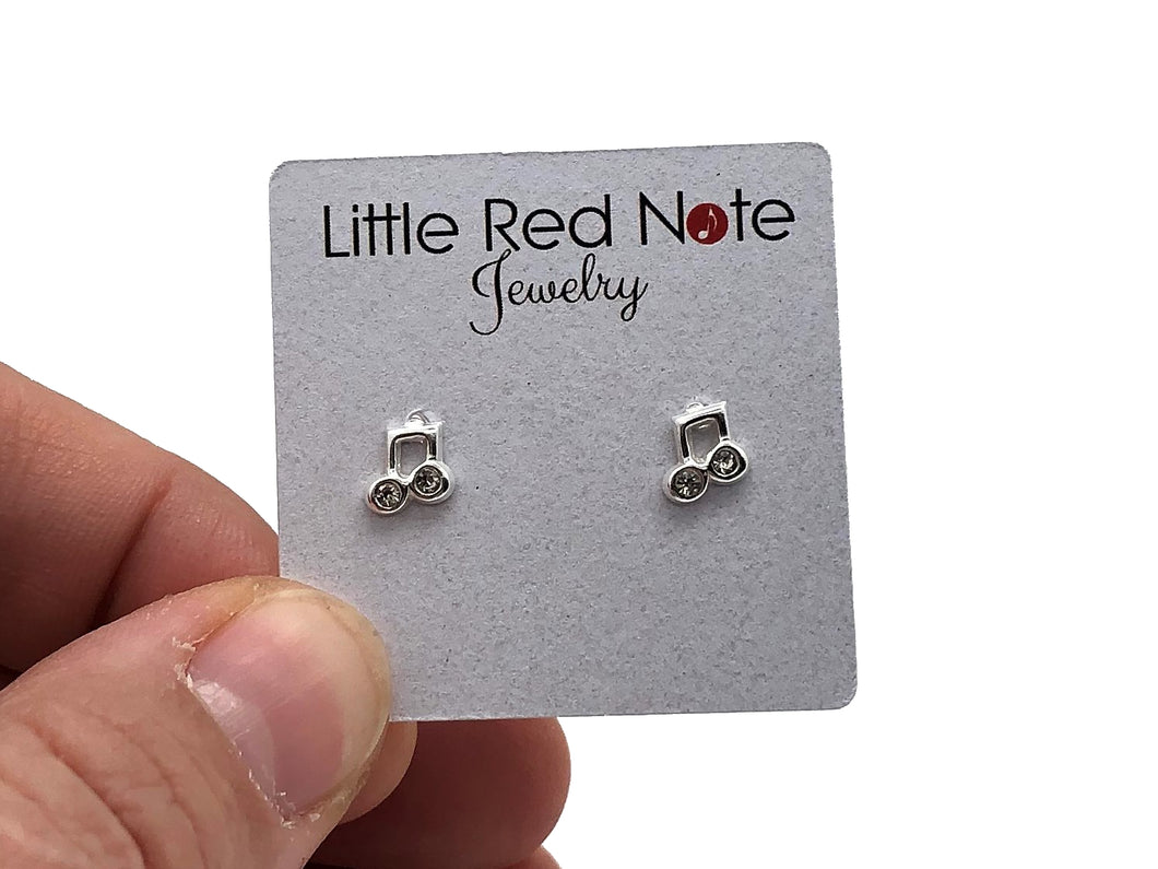 925 Sterling Silver Mini Beamed Eighth Note Earrings Zirconia Earrings