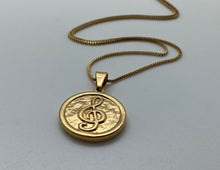 Load image into Gallery viewer, Stainless Steel Treble Clef Coin Pendant Necklace - Gold
