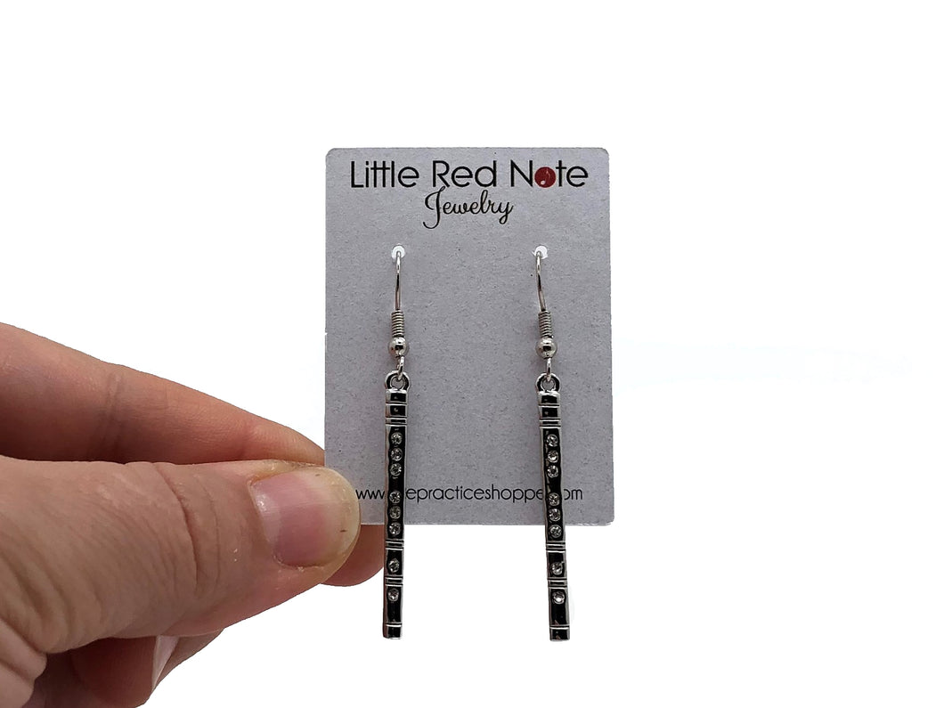 Dangle L Crystal Flute Earrings - Silver