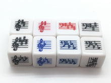 Load image into Gallery viewer, 25 mm Key Signature Dice - Treble/Bass Clef - Sharps/Flats Basic/Advanced - set of 8
