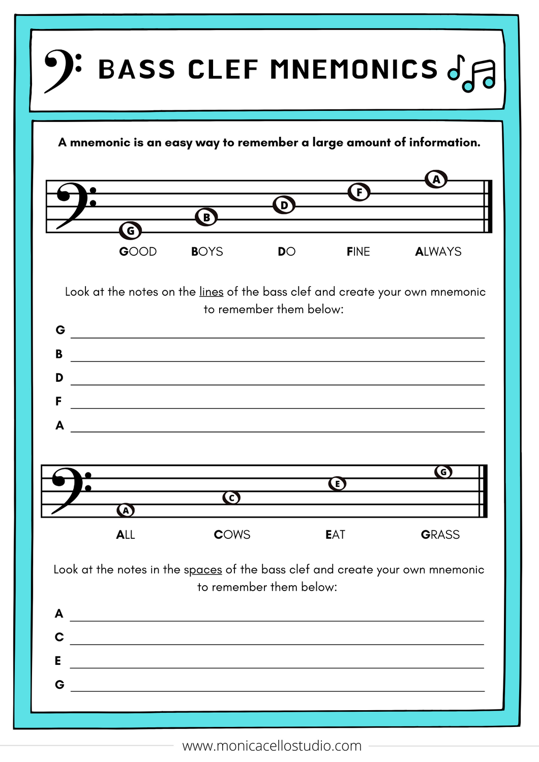 Bass Clef Mneumonics