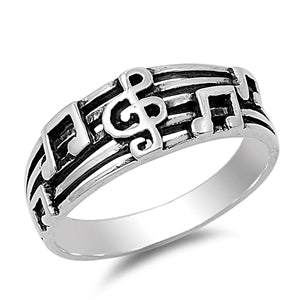 925 Sterling Silver Music Notes Ring