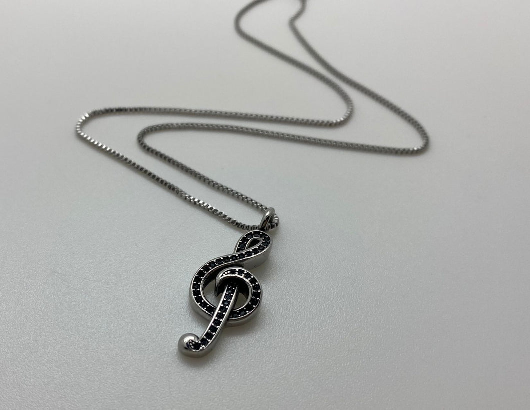 Stainless Steel Rhinestone Treble Clef Pendant Necklace