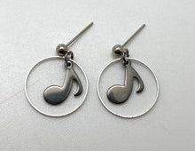 Load image into Gallery viewer, Dangle Stainless Steel Circle Eighth Note Post Earrings
