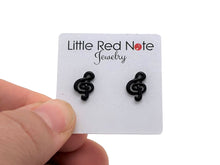 Load image into Gallery viewer, Stud Earrings Treble Clef Black
